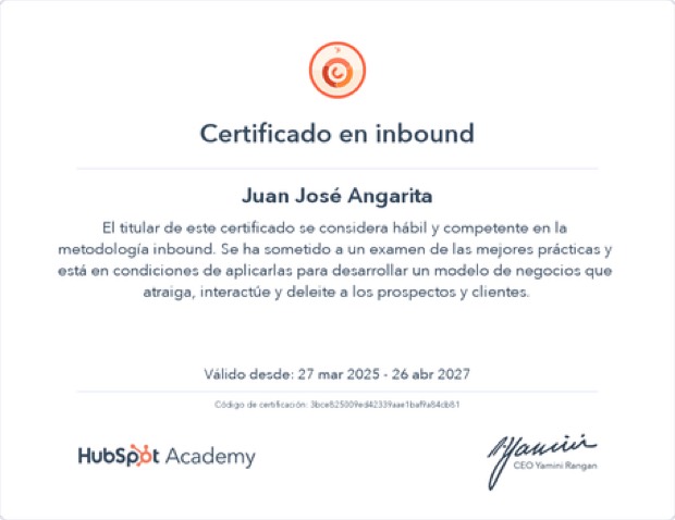 Certificado de HubSpot Academy en marketing de contenidos