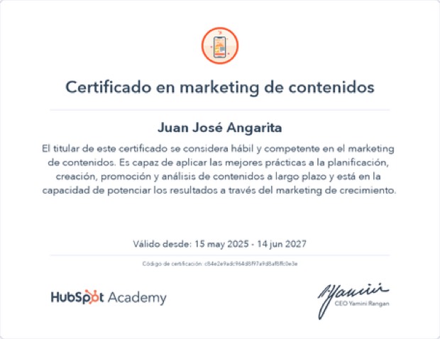 Certificado de HubSpot Academy en metodología inbound